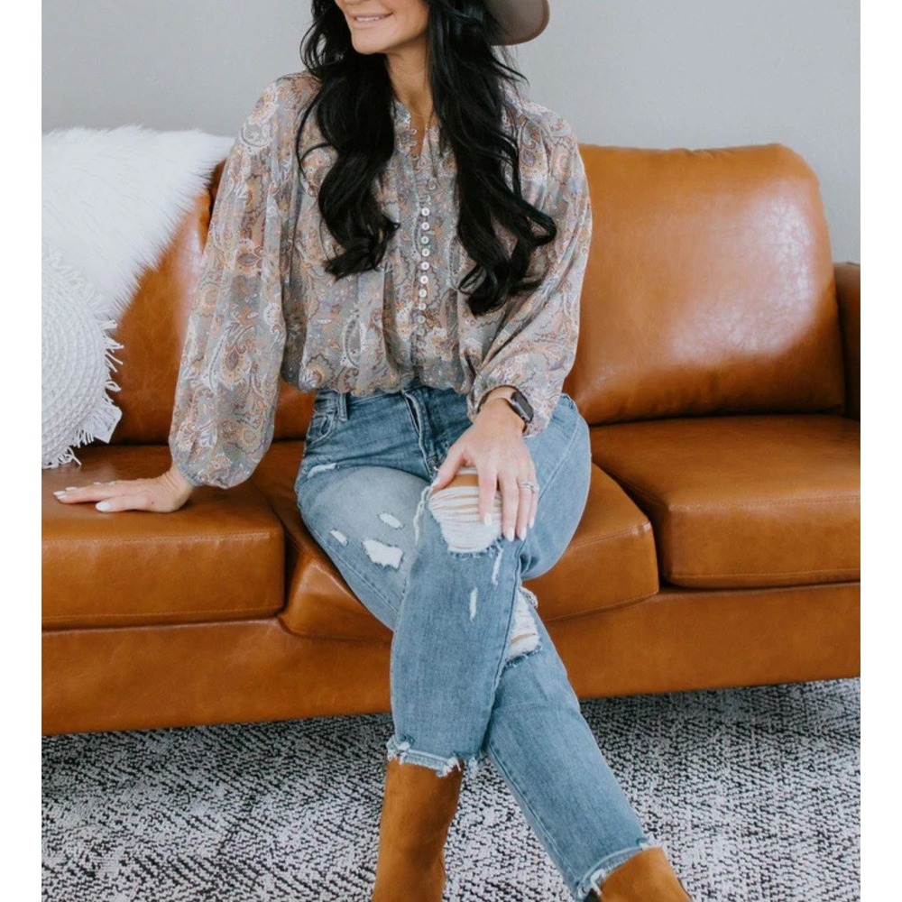 Dress Forum Boho Paisley Blouse Flowy Peasant Top Lightweight Festival Medium - Picture 1 of 11